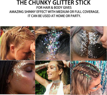 Go Ho Green Body Glitter Stick,Rotating Mermaid Face Glitter Stick,Holographic Glitters for Face/Body/Hair/Eye,Sparkling Festival Makeup for Women