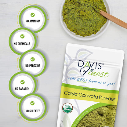 Davis Finest Organic Cassia Obovata Powder 100g, Neutral Henna Natural Hair Strengthening, Hair Mask, Blonde Hair Dye, Shine Conditioner