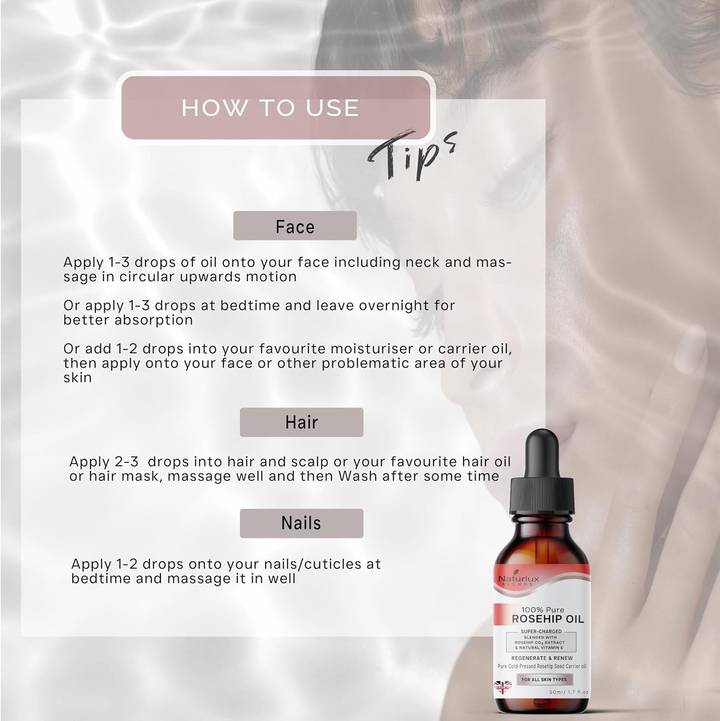 Organic Rosehip Oil For Face | 100% Pure &amp; Natural 50 ML | Cold-Pressed Rosehip Seed Oil With 5% Rosehip C02 Extract &amp; Vitamin E | Concentrated Blend 50 ML