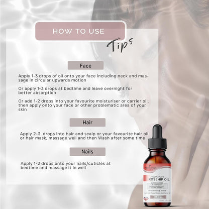 Organic Rosehip Oil For Face | 100% Pure &amp; Natural 50 ML | Cold-Pressed Rosehip Seed Oil With 5% Rosehip C02 Extract &amp; Vitamin E | Concentrated Blend 50 ML
