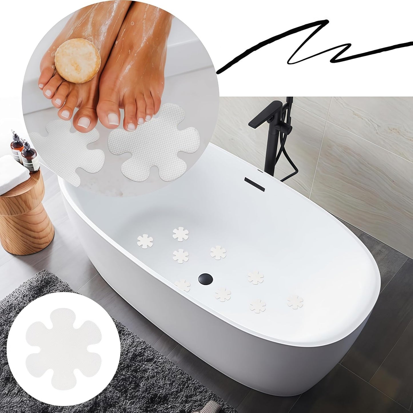 16 PCS Anti Slip Bath Stickers, White Non Slip Shower Stickers Flower Shape – Transparent Bathtub Safety Mat Tape with Scraper for Floor, Stairs &amp; Bath
