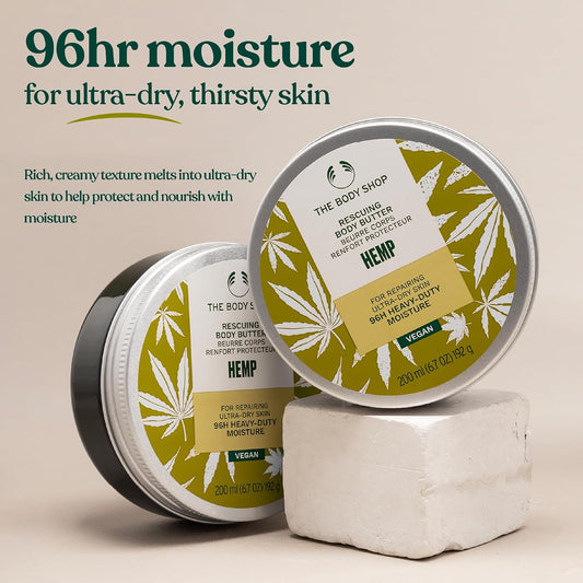 The Body Shop Hemp Body Butter (1x 200ml), Heavy-Duty Body Moisturiser for Ultra-Dry Skin, 96hr Hydration with Shea Butter, Vegan Body Moisturiser for Women