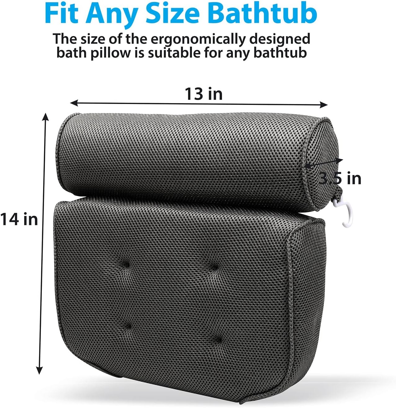 Taylor &amp; Brown Spa Bath Pillow with Head, Neck, Shoulder and Back Support. Non-Slip, Extra Thick, Soft and Large 38x35cm for The Ultimate Relaxation Experience. Fits Any tub, Grey