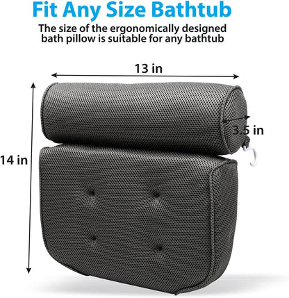 Taylor &amp; Brown Spa Bath Pillow with Head, Neck, Shoulder and Back Support. Non-Slip, Extra Thick, Soft and Large 38x35cm for The Ultimate Relaxation Experience. Fits Any tub, Grey
