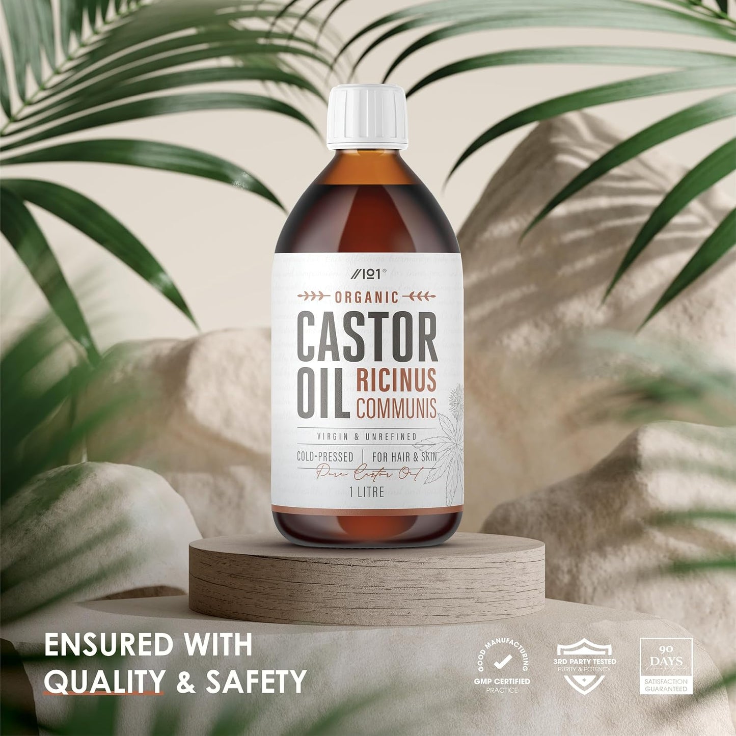 Organic Castor Oil 1 Litre (Glass) – 100% Unrefind &amp; Cold Pressed – Hexane Free – for Skin &amp; Hair – Sustainably Sourced – By Alpha01