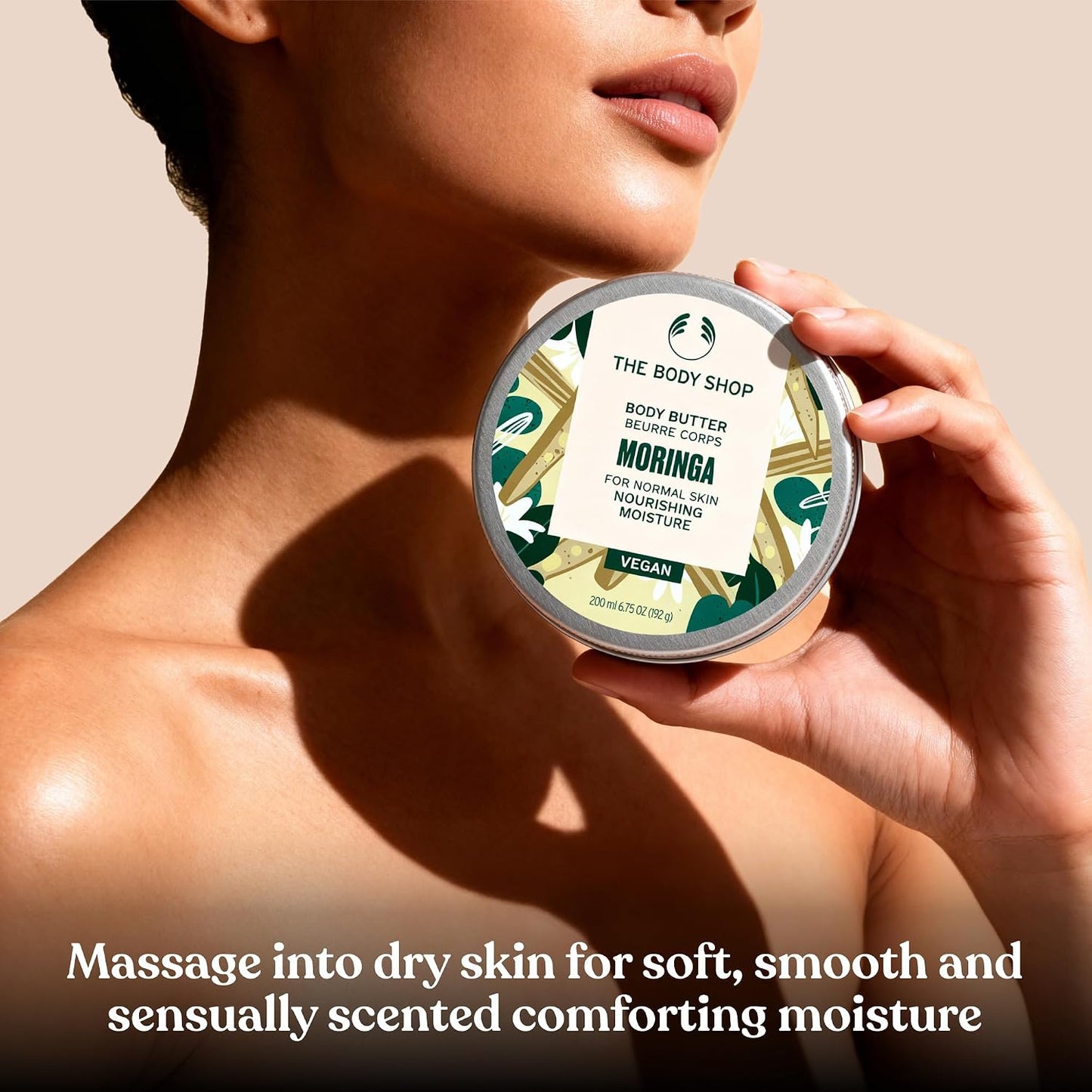 The Body Shop Moringa Body Butter (1x 200ml), Rich Nourishing Body Cream for Dry Skin, 96H Moisturising Body Butter, Floral Scented Butter for Softer Skin, Ultra-Hydrating Vegan Skincare