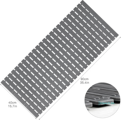WELTRXE Bath Mat Non Slip Anti Mould, Anti Slip Shower Mats for Inside Shower, 90 x 40 cm Extra Long Bathtub Mat with Suction Cups for Bath Tub Bathroom Floor, Cut to Size, Textured Surface,Solid Grey