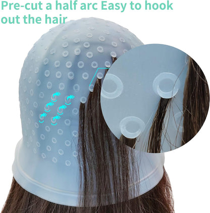 Hair Highlighting Kit Pre Punched Holes Highlighting Cap Streaking Cap Highlight Cap and Hook Kit Hair Dye Cap Hair Dyeing Salon Home Hairdressing Reusable Hair Streaking Kit for Highlights