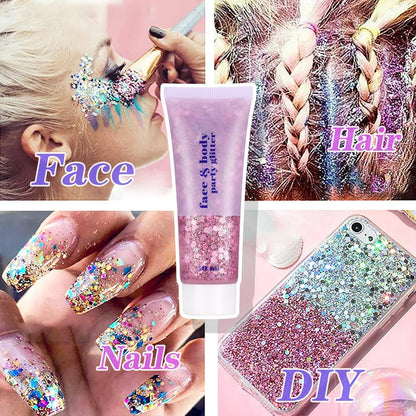 3Pcs Body Glitter Gel Kit, 50ml Mermaid Sequins Chunky Glitter Liquid Gel for Face, Body, Eye, Hair, Nail DIY Art Festival Party Makeup Decoration