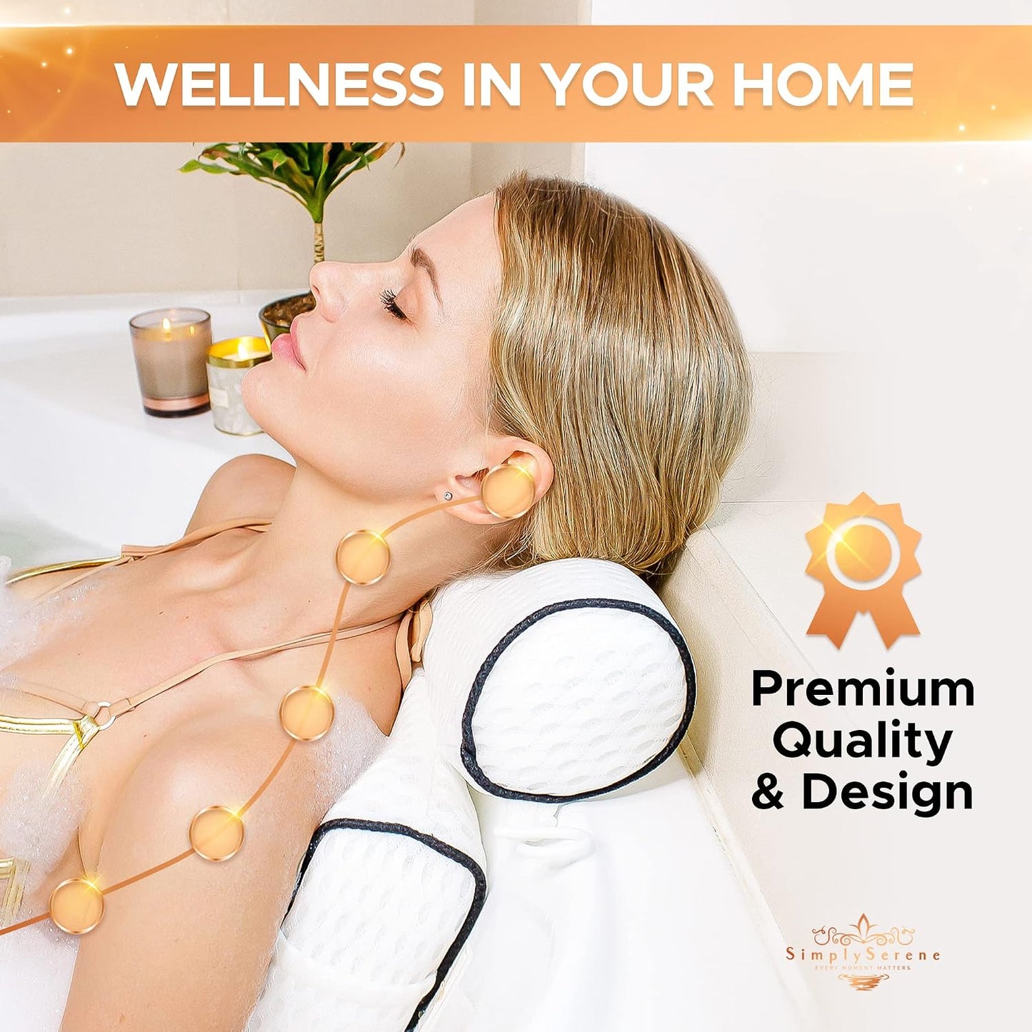 Simply Serene Bath Tub Pillows for Head &amp; Neck - Spa-Quality Cushion for Relaxation - Bathroom Accessory &amp; Gifts
