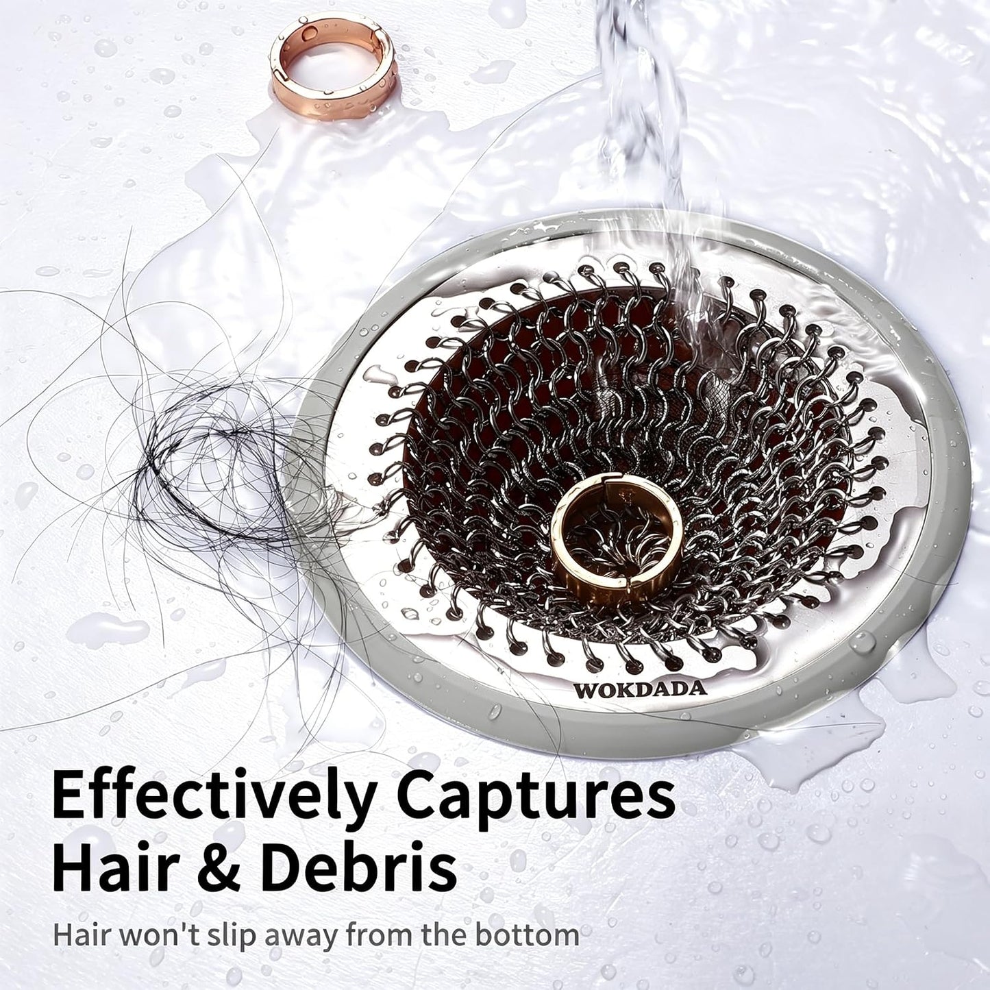 WOKDADA Shower Drain Hair Catcher, Non-Slip Shower Drain Cover, Anti-Clogging Stainless Steel Drain Protector, Bathroom Accessory for UK Standard Flat Drains of Bathroom (Patented Product)