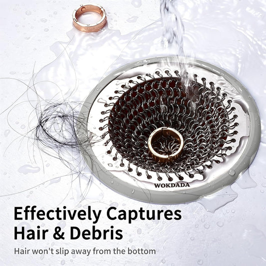 WOKDADA Shower Drain Hair Catcher, Non-Slip Shower Drain Cover, Anti-Clogging Stainless Steel Drain Protector, Bathroom Accessory for UK Standard Flat Drains of Bathroom (Patented Product)