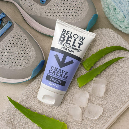 Below The Belt Men’s Anti Chafe Cream for Thighs &amp; Groin Fresh Scent 75ml | Men’s anti chafe cream for thighs &amp; groin, Long lasting protection against sweat, odour and friction. Daily comfort formula.