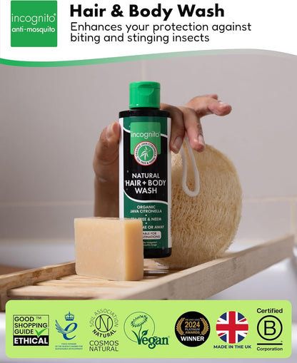 Incognito Java Citronella Hair &amp; Body Wash 200ml - Insect and Mosquito Repellent - Nourishes and Promotes Healthy Strong Hair and Skin - Reduces Dandruff &amp; Head Lice - Suitable For Both Men and Women