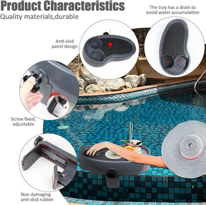 Adjustable Hot Tub Tray Table, Plastic Nonslip Tub Side Table Drink Holder with Cup Holder Spa Drink Tray Side Table Accessories for Beverage Books Food