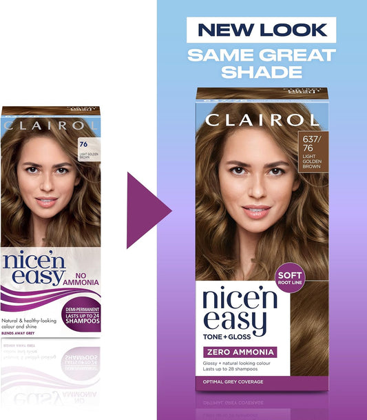 Clairol Nice'n Easy Tone+Gloss Semi Permanent Hair Dye - 637/76 Light Golden Brown