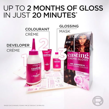 L'Oréal Paris Casting Crème Gloss, Semi-Permanent Hair Dye, Radiant &amp; Natural Colour, Shade: 400 Dark Brown