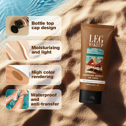 Waterproof Leg Makeup Cream, No Transfer Tattoo Cover Up&amp;Scar Concealer, Long Lasting Body Foundation for Flawless Skin, Leg Varicose Vein Cover Up, Suitable All Skin Tones（Light brown With Brush）