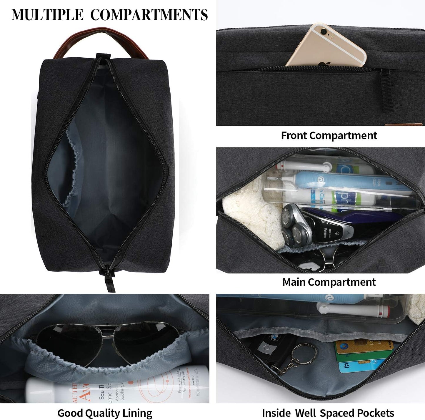 KK Water - Resistant Hanging Toiletry Travel Bag – Spacious Black Gym, Shaving, Make Up Bag for Men &amp; Women