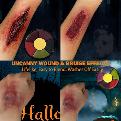6 Color SFX Bruise Wheel – Professional Halloween Face Paint Kit, Non-Toxic Oil-Based Makeup with Fake Blood, Zombie &amp; Injury Special Effects Palette for Cosplay &amp; Festivals