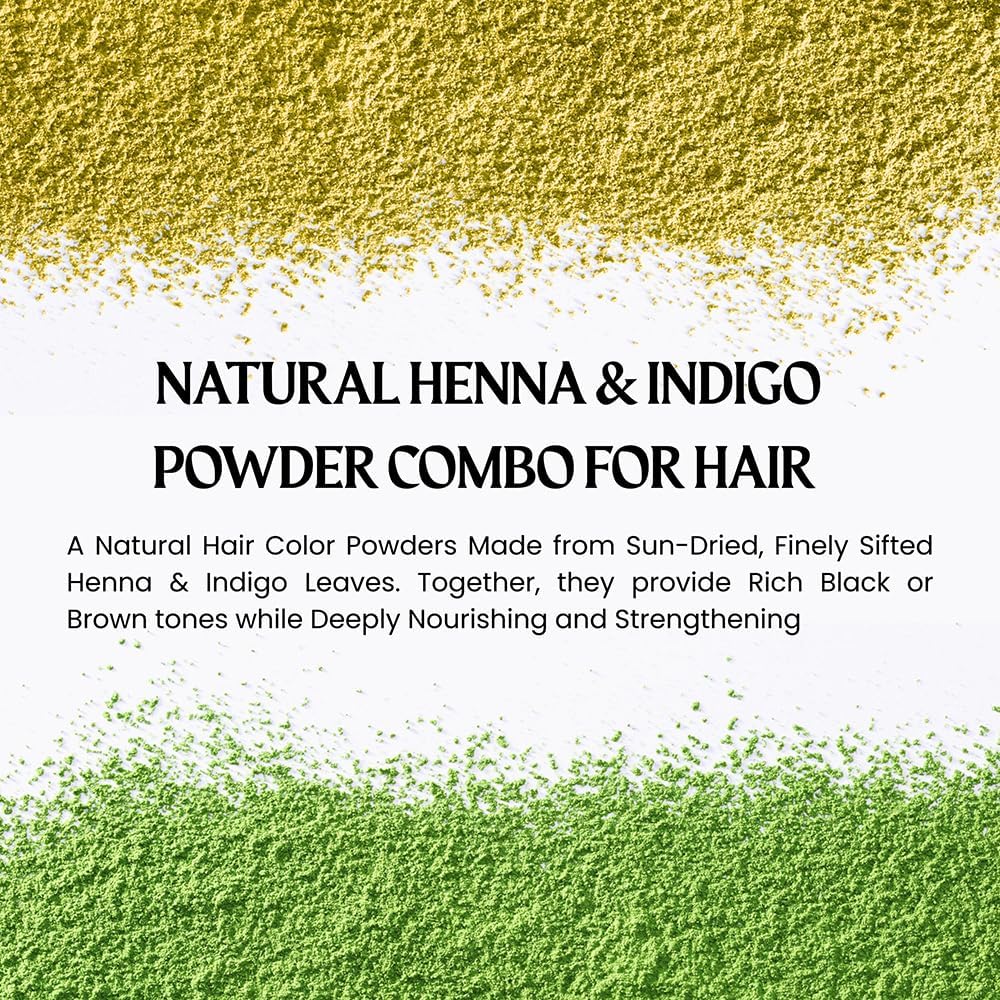 Hebhac Herbals Organic Henna &amp; Indigo Powder Hair Dye Combo – 100g Each | Pure Hair Color Powders, Chemical-Free, Herbal, Natural Hair Colour