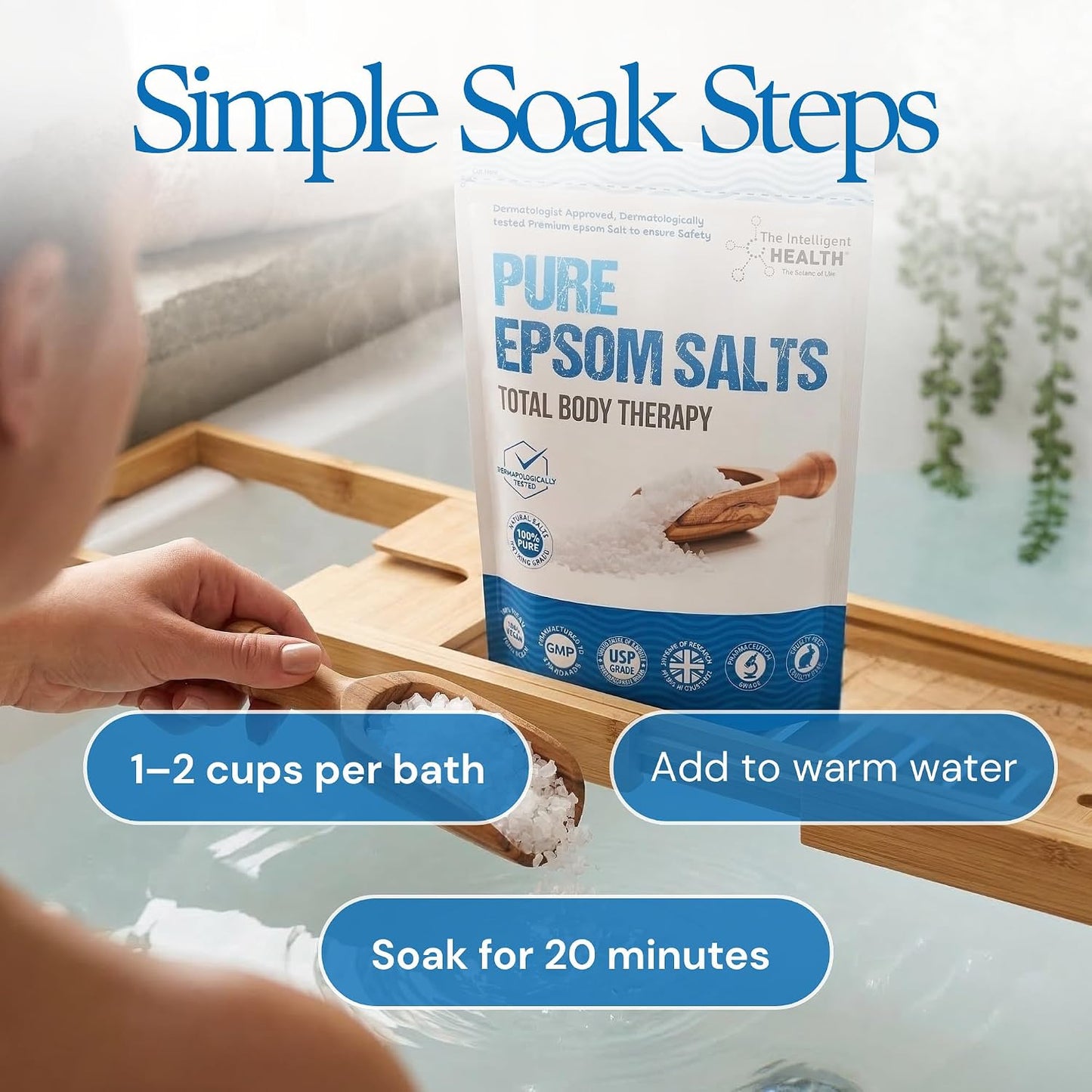 The Intelligent Health Magnesium Sulphate Bath Salts Soak, Muscle Magnesium Epsom Salts for Bathing and Foot Soaking for Women &amp; Men - 1kg Resealable Pouch