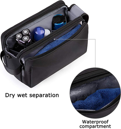 BAGSMART Mens Wash Bag Travel Toiletry Bag Makeup Shower Shaving Organiser for Bathroom Camping Gym - Water Resistant &amp; Wet Dry Seperate, Black