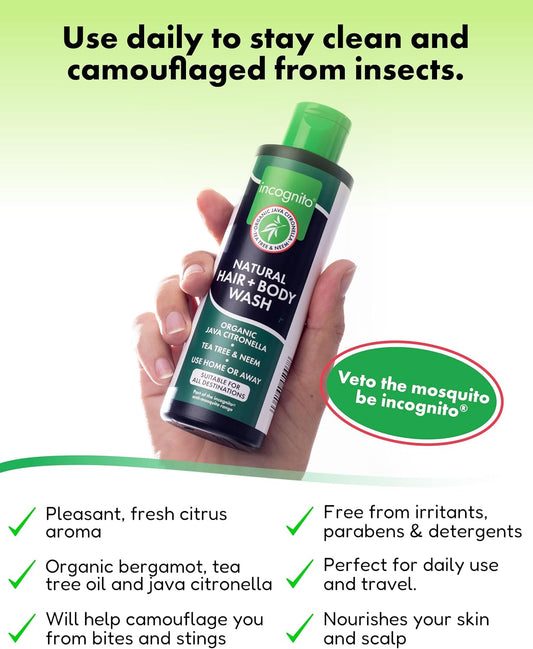 Incognito Java Citronella Hair &amp; Body Wash 200ml - Insect and Mosquito Repellent - Nourishes and Promotes Healthy Strong Hair and Skin - Reduces Dandruff &amp; Head Lice - Suitable For Both Men and Women