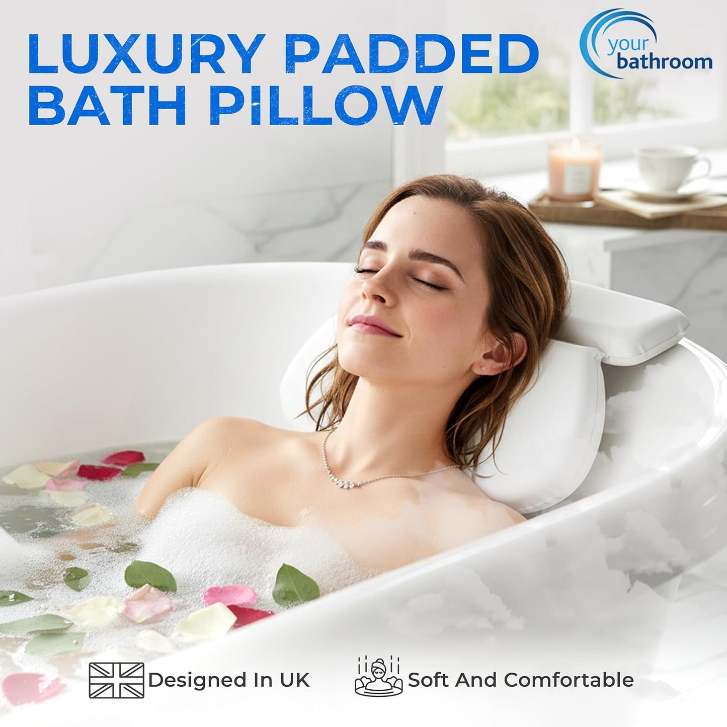 Bath Pillow – Bath Cushion with 7 Suction Cups, Non-Slip Bath Pillows for Head and Neck Support | Ultimate Relaxation and Comfort, Ideal for Relaxation &amp; Meditation in the Tub