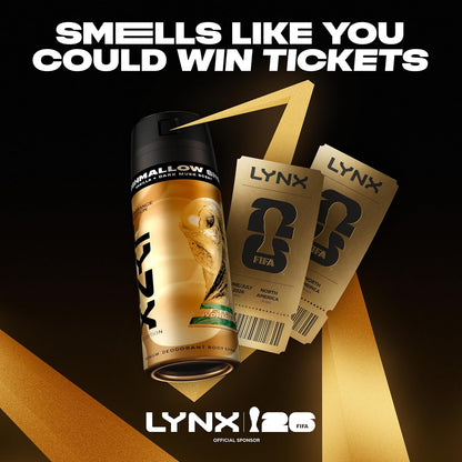 Lynx Limited-Edition FIFA Fine Fragrance Collection Marshmallow Smoke Premium Body Spray men's deodorant infused with a vanilla, hazelnut &amp; dark musk scent for 72 hours of freshness 150 ml