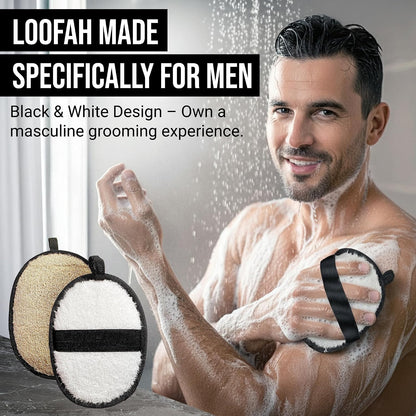 CraftsOfEgypt Men’s Loofah Body Scrubber - Egyptian Luffa Sponge Shower Pad for Male Hygiene Essentials, Dual-Sided Loofah Mitt and Body Wash Scrubber for Back, Chest and Bath - Black &amp; White, 2PCS