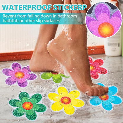Colorful Flower Non-Slip Bathtub Strips, Bathtub Anti-Slip Adhesive Strips, Anti-Slip Tape Floor Safety Mat, With Scraper For Showering