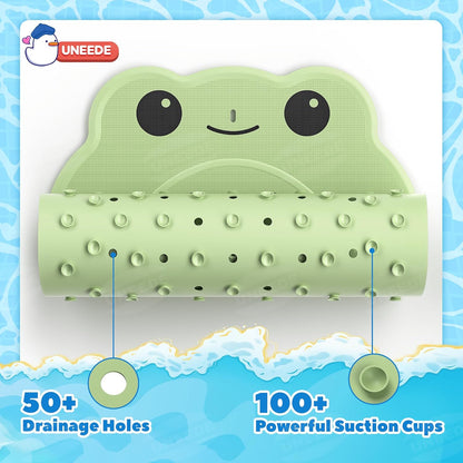 UNEEDE Non Slip Bath Mat for Kids, Frog-Shaped Bathtub Mat Non Slip Anti Mould, 76 x 45 cm, Rubber Bath Mats for Babies &amp; Children, Bath Mat for Bathtub with Strong Suction Cups, Machine Washable