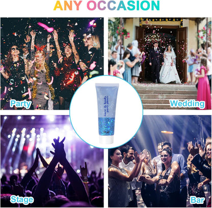 URAQT Mermaid Sequins Glitter Gel, 50ml Holographic Face &amp; Body Gel, Sparkling Festival Party Lotion for Face, Body, Eye, Hair, Nail DIY Art (Blue)