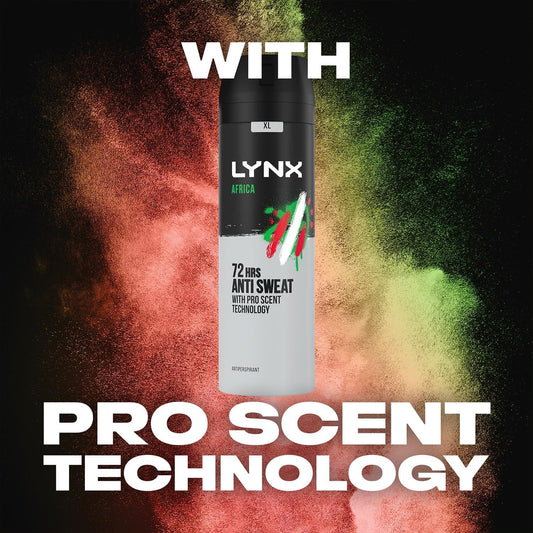 Lynx Africa 72 hour protection against odour and wetness Anti-perspirant Deodorant Spray no fuss aerosol for all-day freshness 200 ml pack of 3 - Packaging May Vary