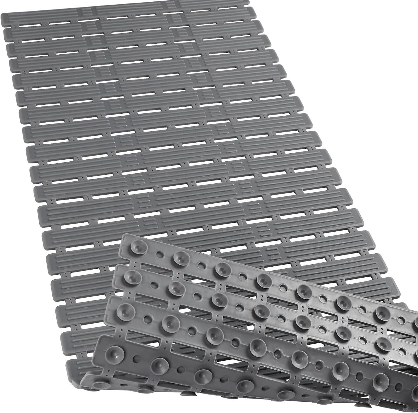 WELTRXE Bath Mat Non Slip Anti Mould, Anti Slip Shower Mats for Inside Shower, 90 x 40 cm Extra Long Bathtub Mat with Suction Cups for Bath Tub Bathroom Floor, Cut to Size, Textured Surface,Solid Grey