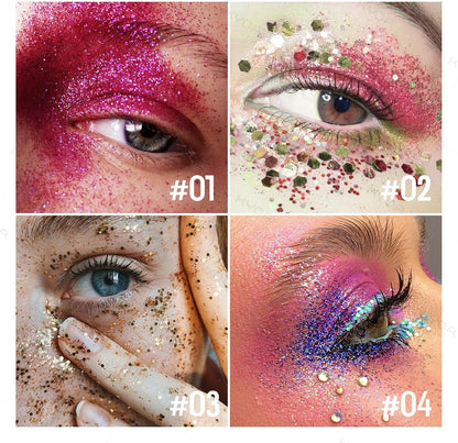 KYDA Body Glitter Stick, Chunky Glitter Gel for Face Body Hair, Sparkling Holographic Mermaid Sequins Paint, Waterproof Multiuse Makeup Glitter Gel,Purple