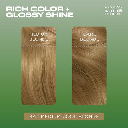 Clairol Natural Instincts Semi-Permanent No Ammonia Hair Dye, 8A Medium Cool Blonde (Packing May Vary)