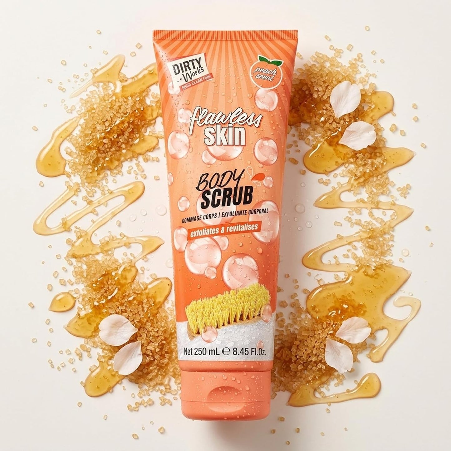 Dirty Works Flawless Skin Body Scrub - Exfoliating Body Polish for Smooth, Radiant Skin | Gentle Deep Cleansing with Natural Ingredients | 250ml