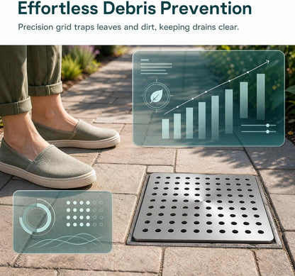 2PCS Stainless Steel Drain Cover 15x15cm, Square Outdoor Drain Covers to Stop Leaves &amp; Debris, Rustproof Metal Grid Covers for Outside Drains, Garden, Patio &amp; Shower Drain Guard