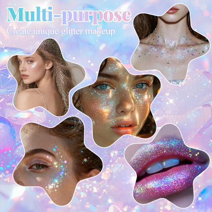 Prreal 9 Colors Face Glitter Gel,Body Hair Eye Face Glitter Festival,Mermaid Sequins Holographic Glitters,Girls Women Party Halloween Carnival Festival Accessories,02