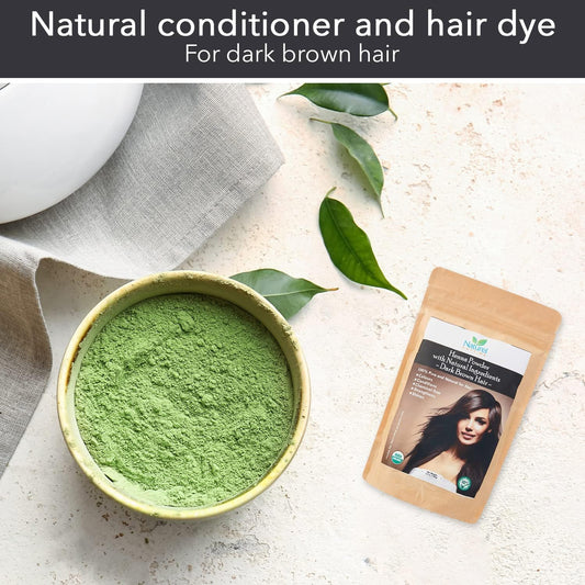 Organic Henna Dark Brown(with Indigo) some may need more Indigo MUST strand test | Healthier hair | CPSR certified in UK/EU, GMP, USDA