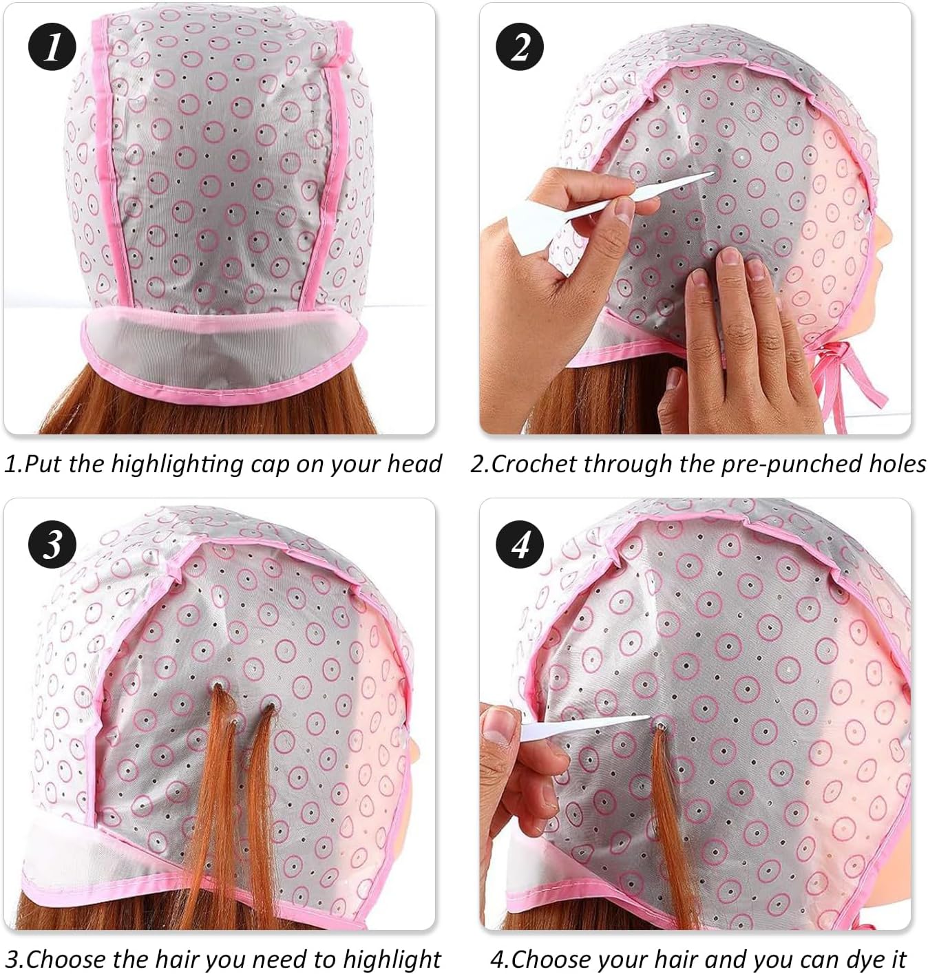 3 Pieces Hair Dye Cap, 3 Pieces Plastic Needles, Self-Contained Holes, Breathable And Comfortable, Salon Highlight Hat, Creative Hair Dye Tool Set.