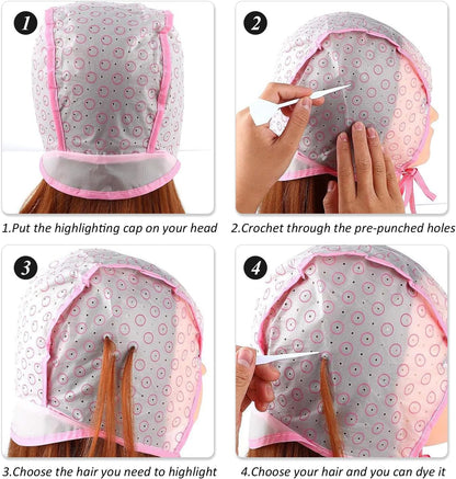 3 Pieces Hair Dye Cap, 3 Pieces Plastic Needles, Self-Contained Holes, Breathable And Comfortable, Salon Highlight Hat, Creative Hair Dye Tool Set.