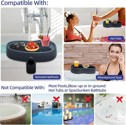 Adjustable Hot Tub Tray Table, Plastic Nonslip Tub Side Table Drink Holder with Cup Holder Spa Drink Tray Side Table Accessories for Beverage Books Food