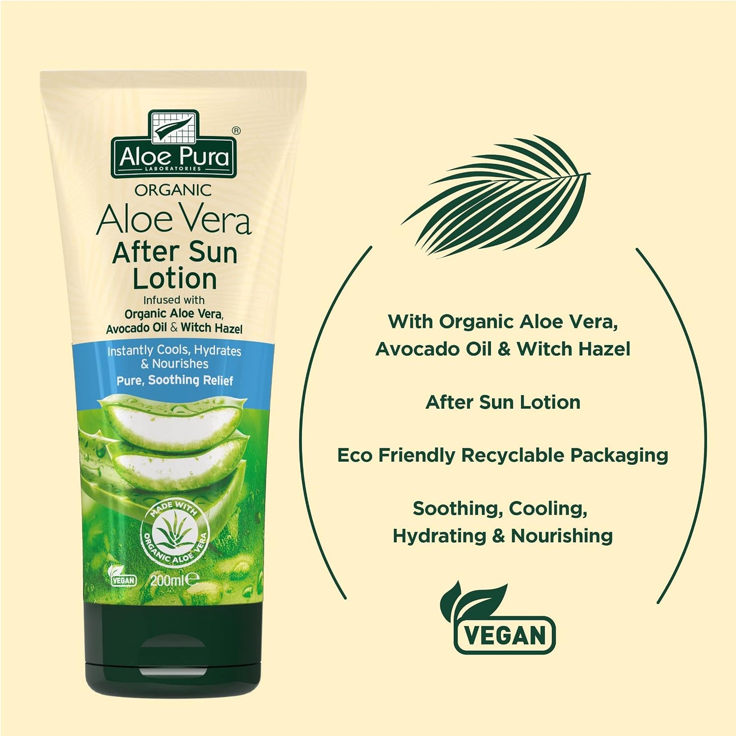 Aloe Pura, Organic Aloe Vera Aftersun Lotion, Natural, Vegan, Cruelty Free, Paraben &amp; SLS Free, Soothing, 200ml