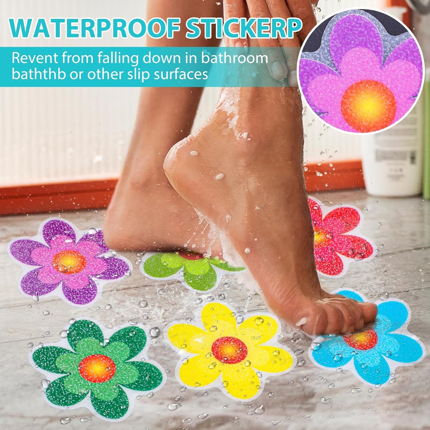 Amabro Colorful Sunflower Anti Slip Bathtub Strips, 10PCS Adhesive Shower Sticker for Bathtub Non-Slip Strip Stickers Anti Skid Tape Flooring Safety Tape Mat with Scraper for Bath Shower