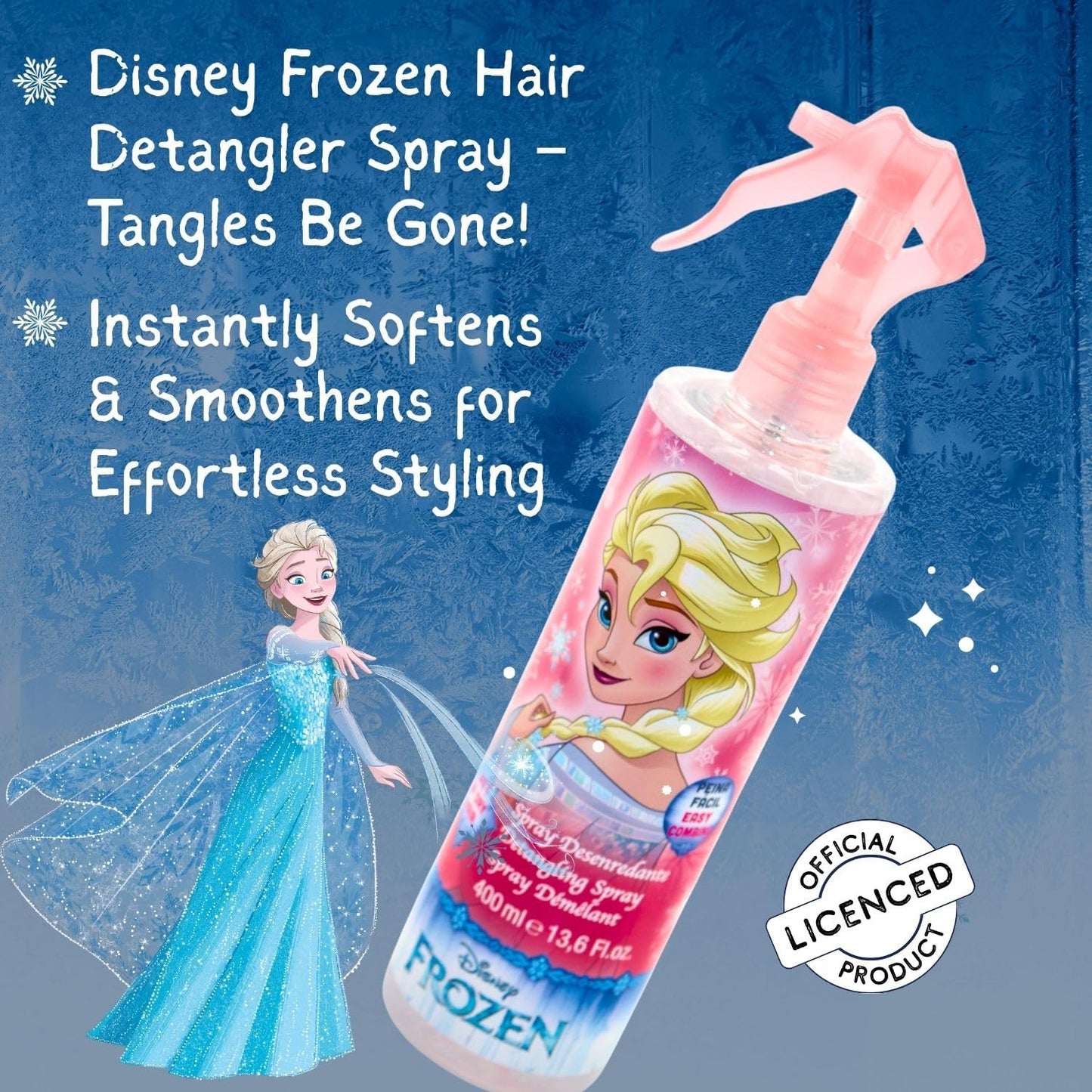 Disney Frozen Detangling Spray - Kids' Hair Detangler for Effortless Combing, Wet &amp; Dry Hair - Gentle, Dermatologically Tested Formula - Safe for Children Aged 3+, 400ml