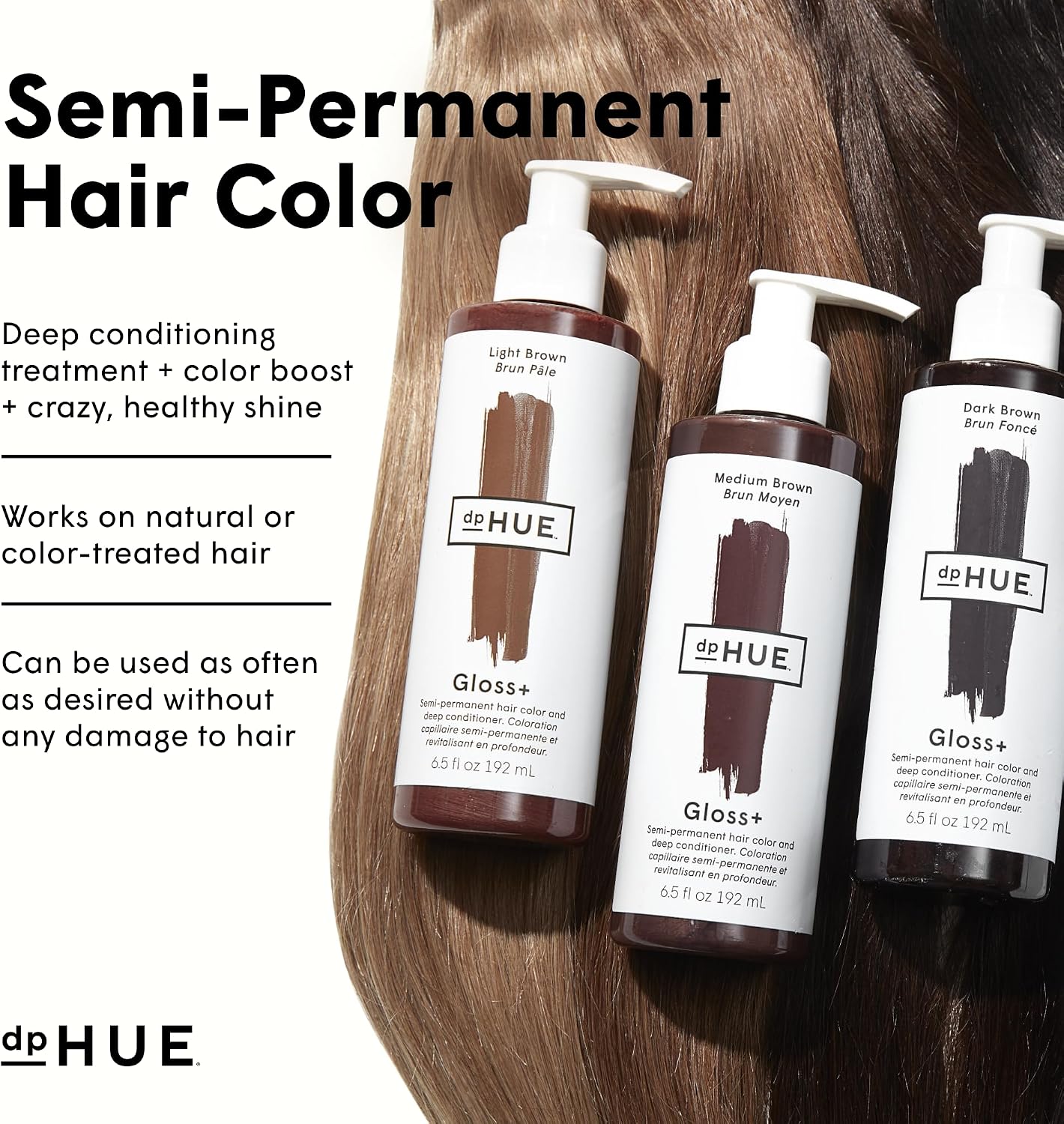 dpHUE Gloss+, Medium Brown - Boosts Fading &amp; Faded Hair Colour - 8-12 Applications per Bottle - Lasts Up to 8 Washes