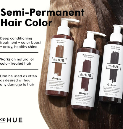dpHUE Gloss+, Medium Brown - Boosts Fading &amp; Faded Hair Colour - 8-12 Applications per Bottle - Lasts Up to 8 Washes